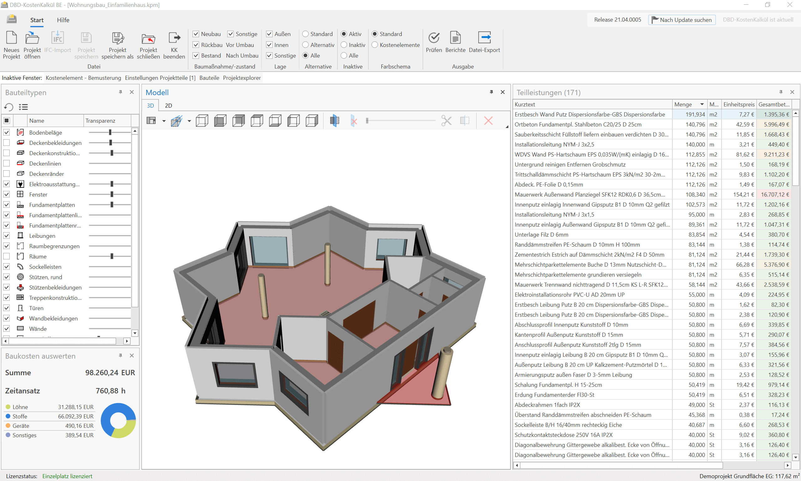 3D-Modell mit Einzelmengen einfach aus Grundrissen…