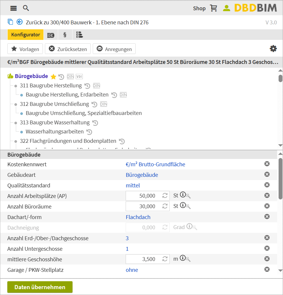 DBD-BIM Objekte – Baukosten für Gebäude